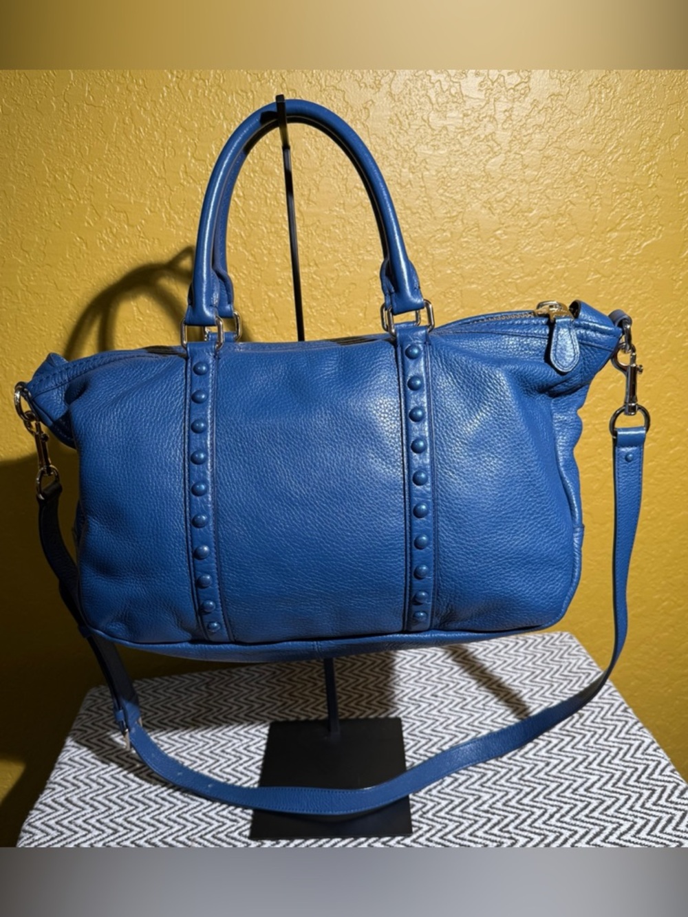 Coach Blue Pebble Leather Central Satchel with Studs - Picture 2 of 11
